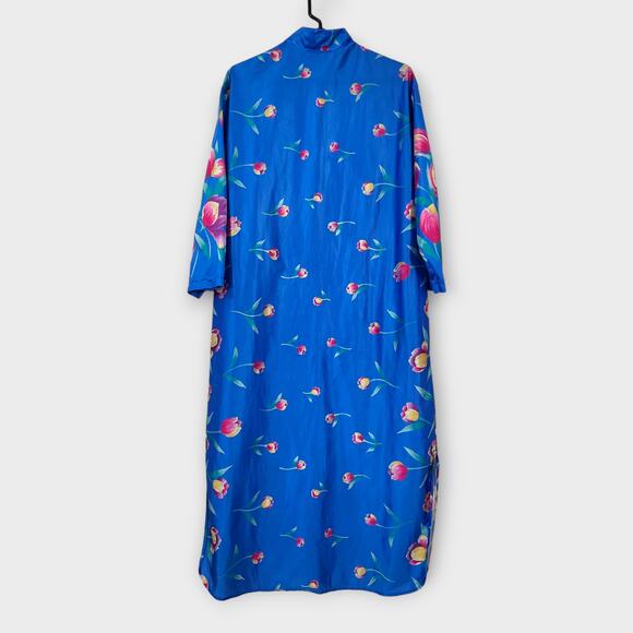 Vintage Village Fair Robe Nightgown Womens Medium Midi Blue Floral Zip P… - Picture 2 of 11